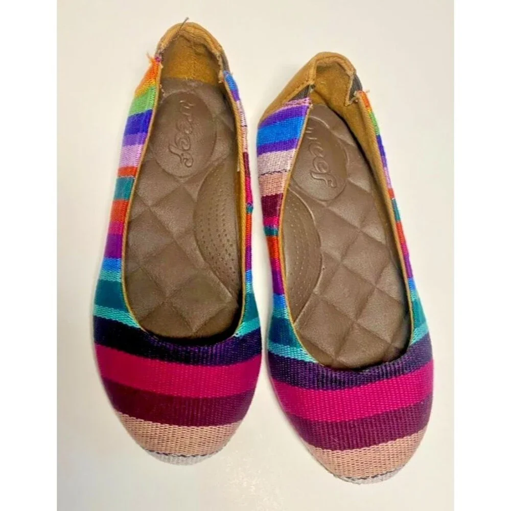Reef Tropic Girl's Size 11 T Rainbow Stripe Ballet Flats Mex Boho Beach Colorful